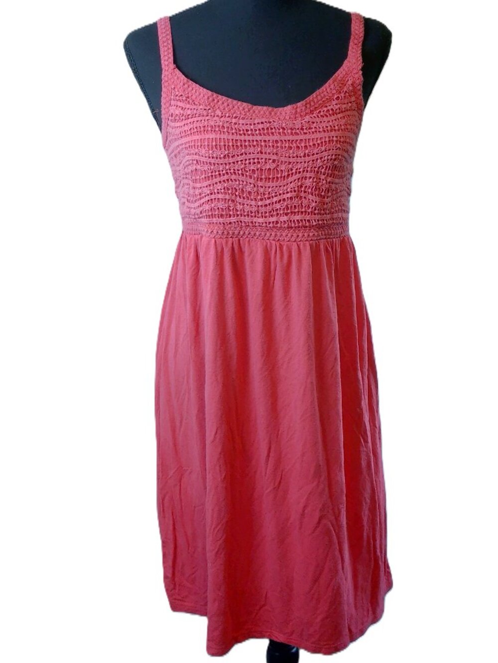 Merona Coral Pink Crochet Lace Tank Dress - Medium | Smocked Back, Empire Waist